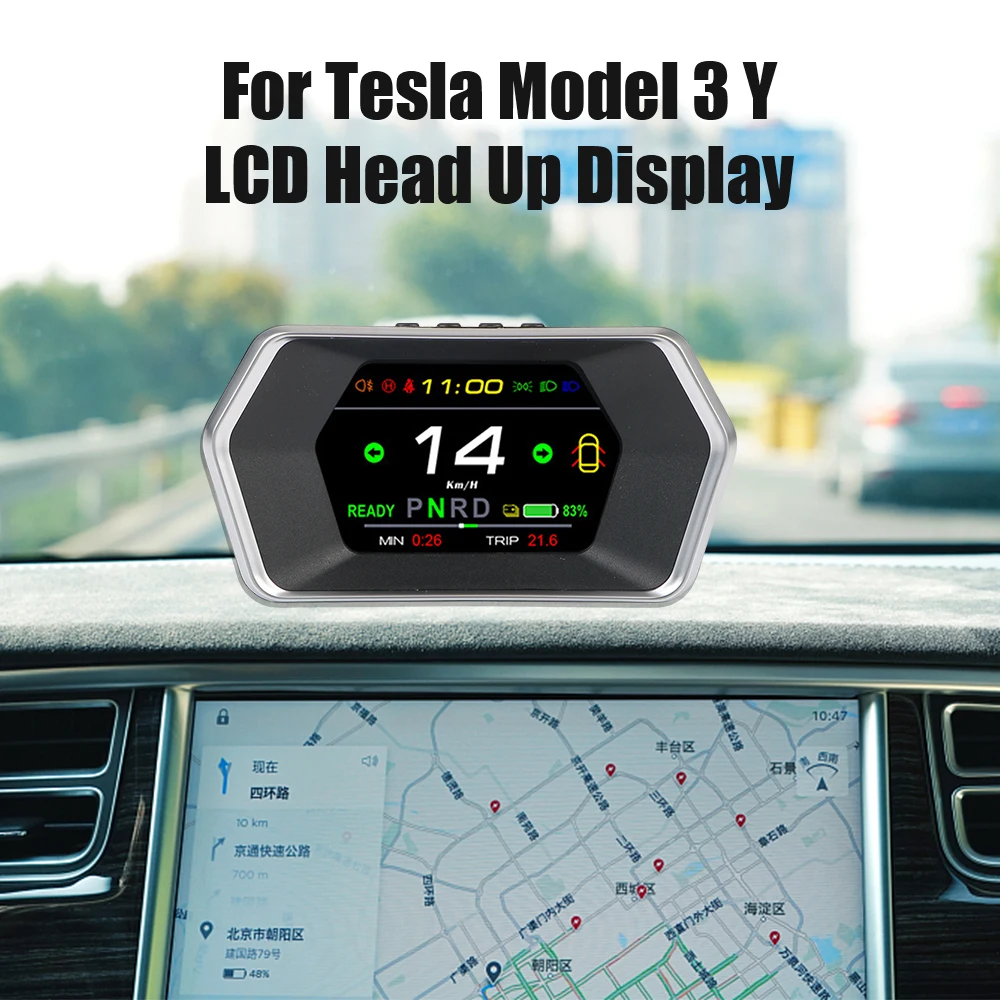 Автомобильный умный датчик HUD, спидометр T17 для Tesla Model 3 Y, головной дисплей, световой индикатор скорости, быстрая сигнализация безопасности, время вождения