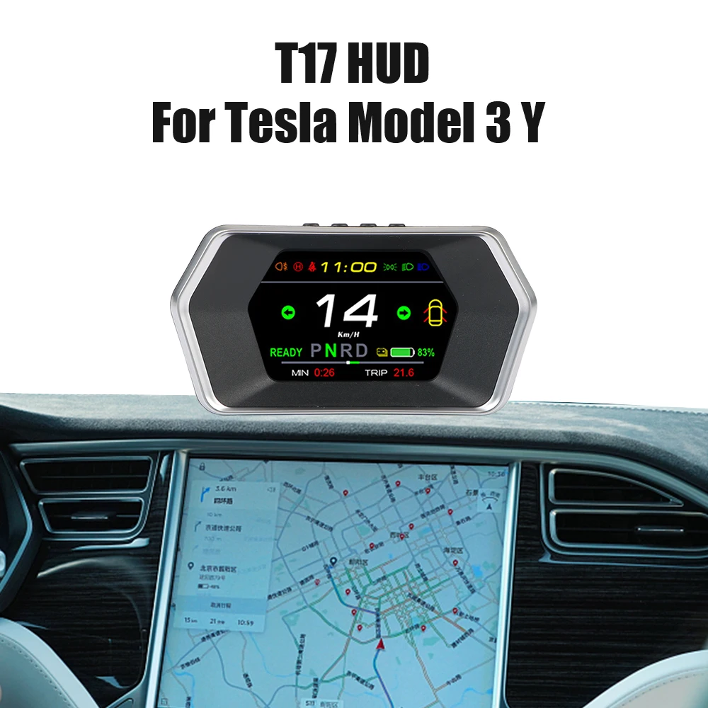 Головной Дисплей Спидометра Для Tesla Model 3 Y Light Prompt Сигнализация Безопасности Время вождения Автомобиля T17 Smart HUD Датчик Автоаксессуары