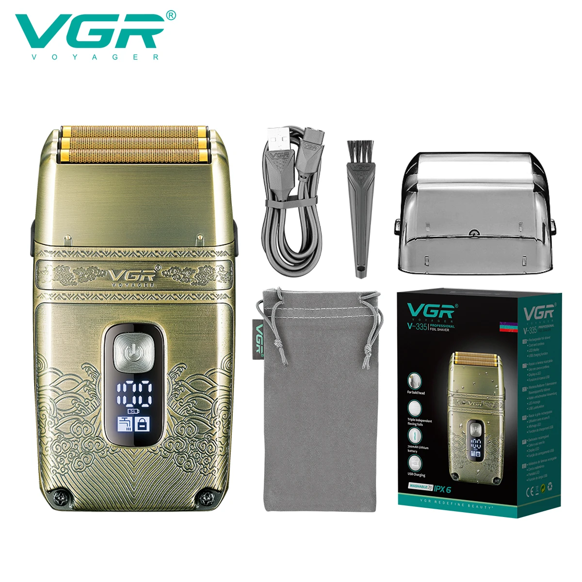 VGR Shaver Профессиональная Электрическая бритва, станок для бритья, Водонепроницаемый Триммер для бороды, Металлическая бритва, бритва с цифровым дисплеем для мужчин V-335