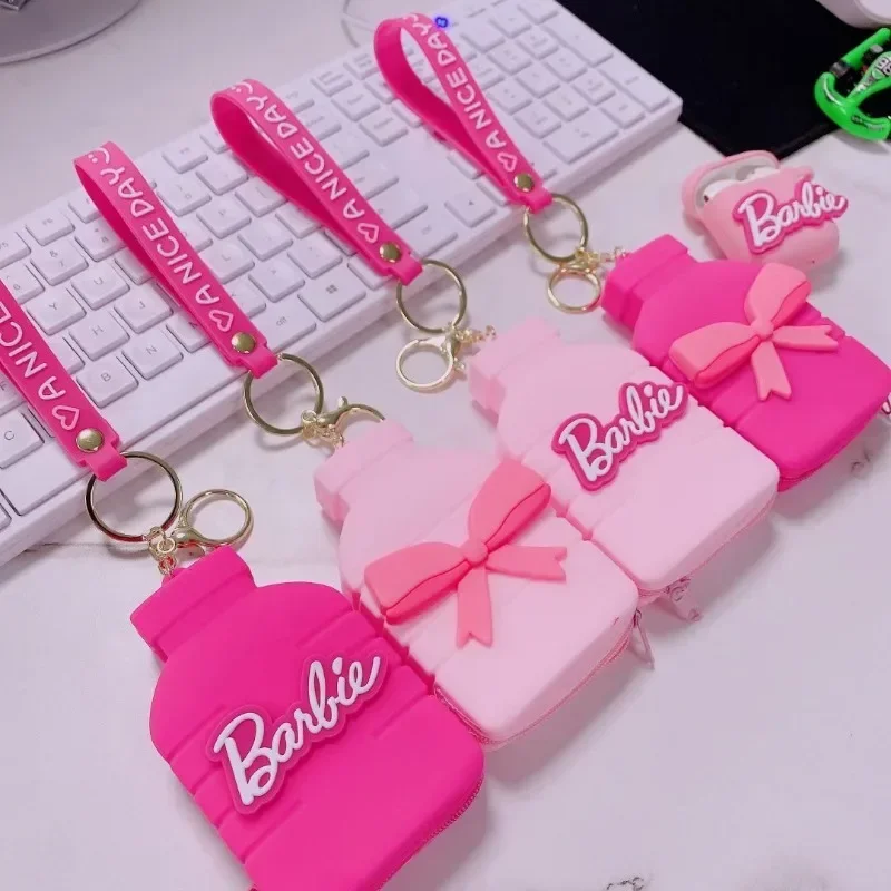 Розовый Барби Силиконовый Кошелек Для Монет Брелок Для Ключей Kawaii Аниме Креативный Милый Брелок Для Ключей Детский Кулон С Бантом Подарок Для Девочки Оптом