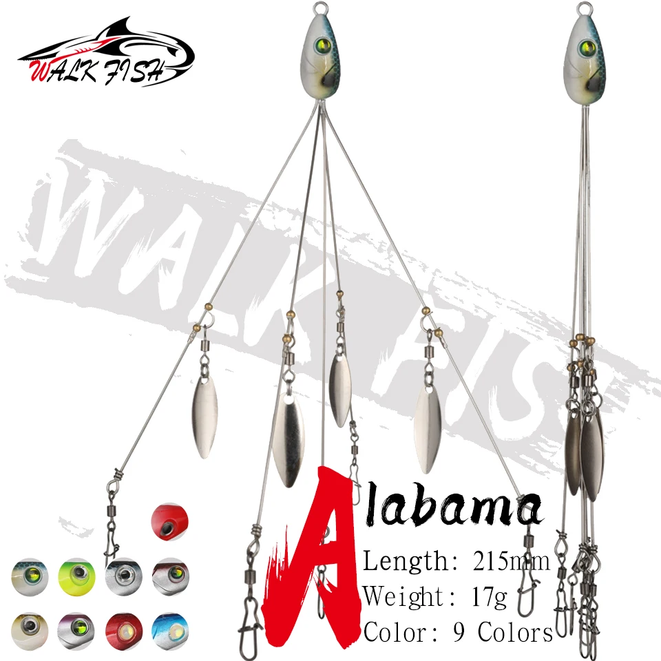 WALK FISH 5 Arms Alabama Rig Head Umbrella Рыболовная приманка Рыболовная приманка для гольяна Плавательная приманка для окуня с поворотным защелкивающимся разъемом