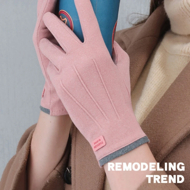 Теплые студенческие фиолетовые бархатные перчатки Перчатки с сенсорным экраном Велосипедные перчатки Тонкий слой для вождения Осень и зима Серый