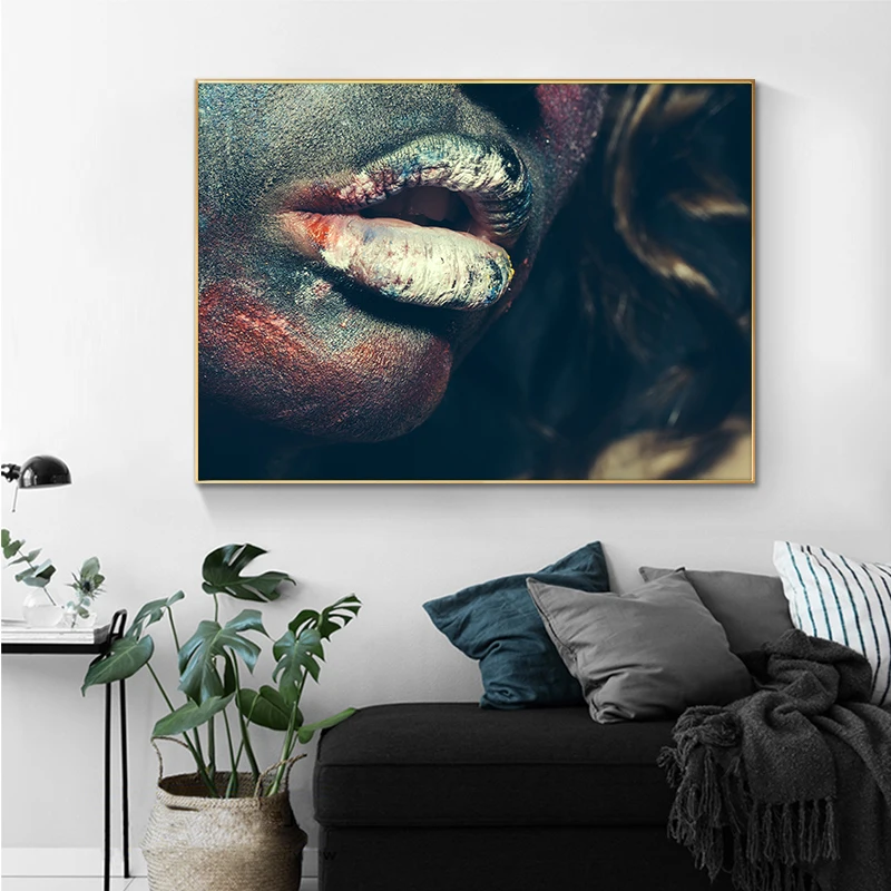Африканская сексуальная обнаженная женщина, лицо с губами, картина на холсте, плакаты и принты Куадроса, Скандинавская настенная картина для гостиной