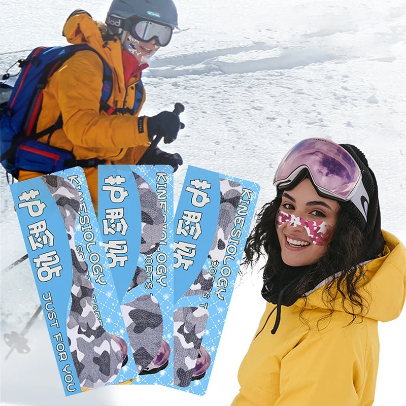 2 комплекта Зимних лыжных хлопчатобумажных наклеек для лица, мышечных наклеек с камуфляжным принтом, летней солнцезащитной кинезиологической ленты для лица