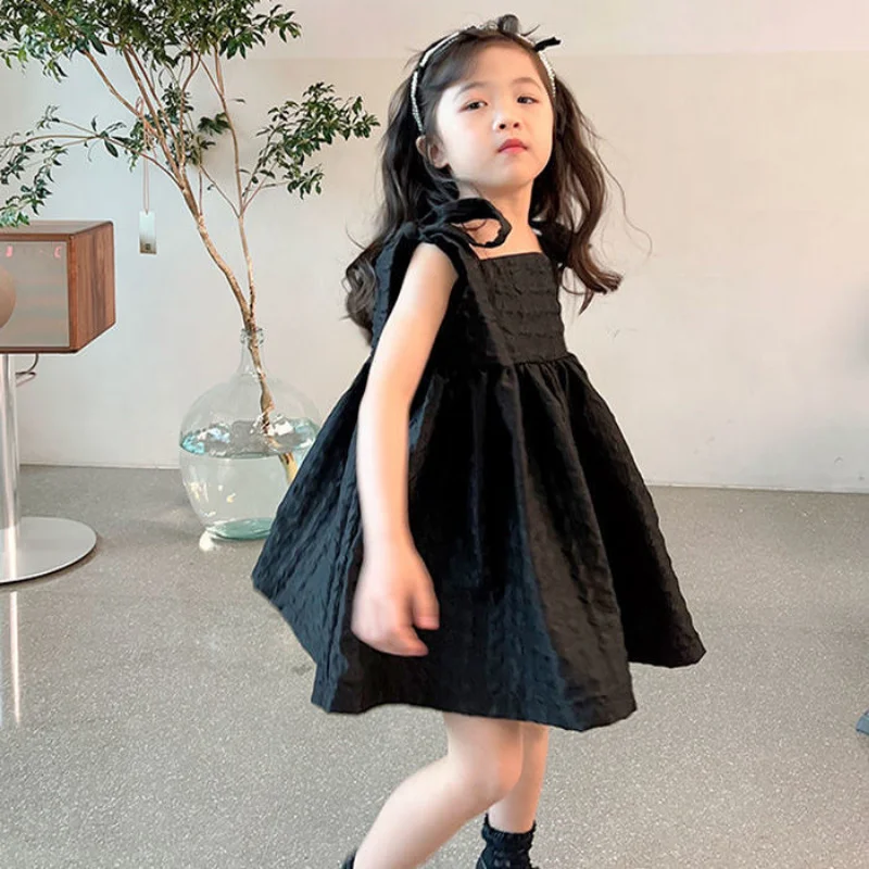 Детское платье Принцессы, Модное платье Для девочек, Летнее Платье-жилет на бретелях, Детское Черное платье, Детская одежда от 2 до 10 лет