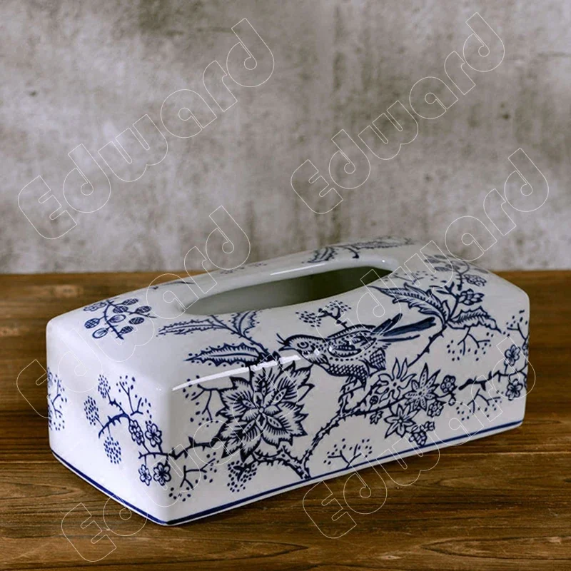 Сине-белая фарфоровая коробка для салфеток, Креативный стиль, Держатель для салфеток, Декоративные ретро-коробки для салфеток, Украшения для дома, гостиной