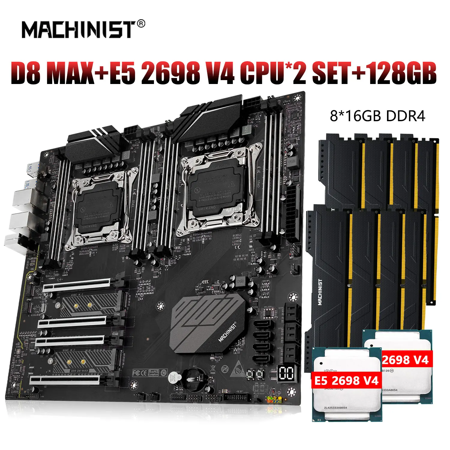 MACHINIST X99 Xeon Kit Комплект материнской платы LGA 2011-3 E5 2698 v4 Двухпроцессорный процессор ECC DDR4 8*16 ГБ оперативной памяти E-ATX M.2 NVME ssd D8 МА