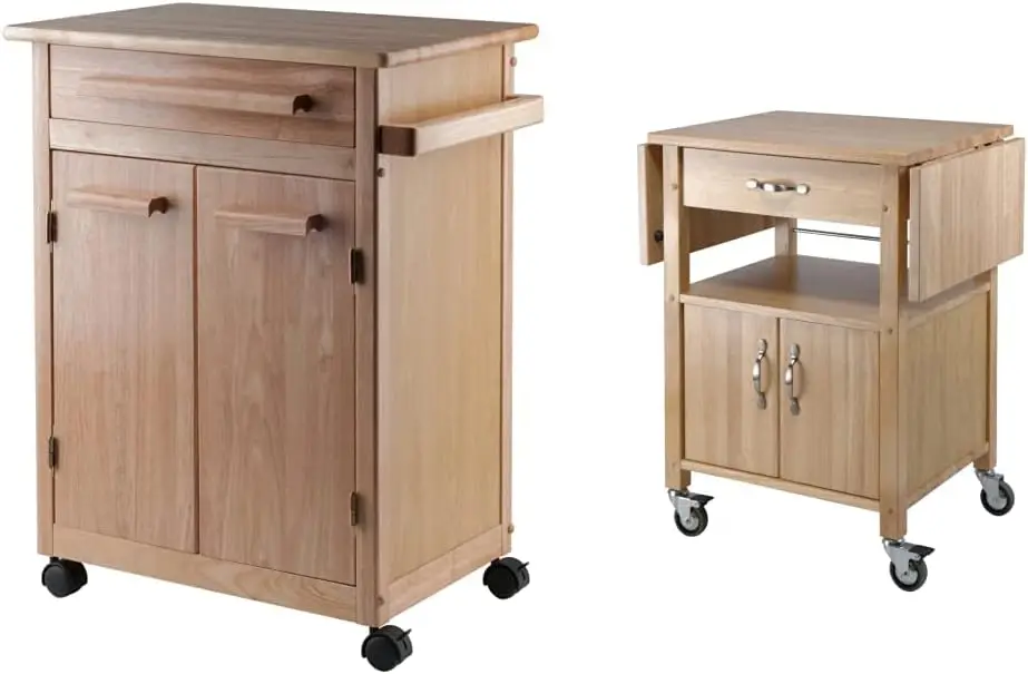 Очаровательная Деревянная кухонная тележка с откидными створками, включает в себя 2 створки, выдвижной ящик для посуды, Открытую полку и 2-дверный шкаф для хранения