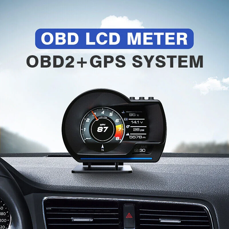 Автомобильный HUD-дисплей OBD2 + GPS, умный автомобильный HUD-датчик, Цифровой одометр, охранная сигнализация, Температура воды и масла. Обороты в минуту