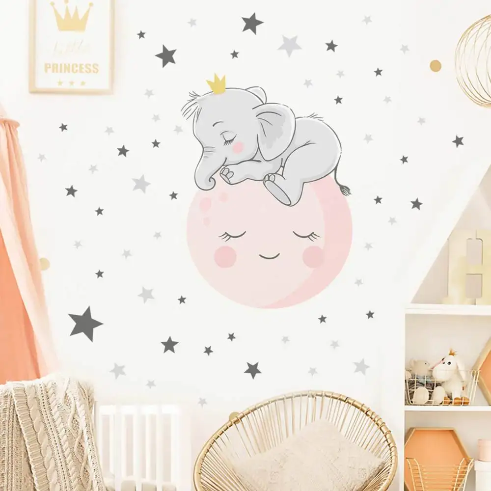 Светящиеся Звезды Наклейки на стены с Мультяшными животными Декор комнаты для девочек ПВХ + Бумажная Паста