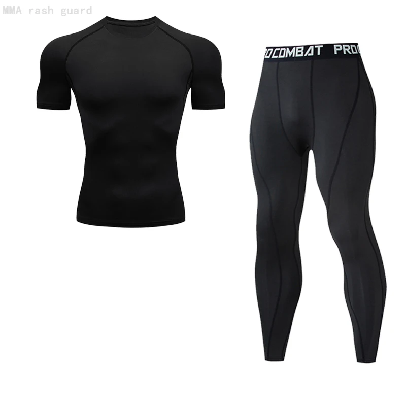 Мужская тренировочная футболка, черные леггинсы для спортзала, летний пот, быстросохнущая дышащая компрессионная рубашка для бега, спортивный топ с коротким рукавом 4xl