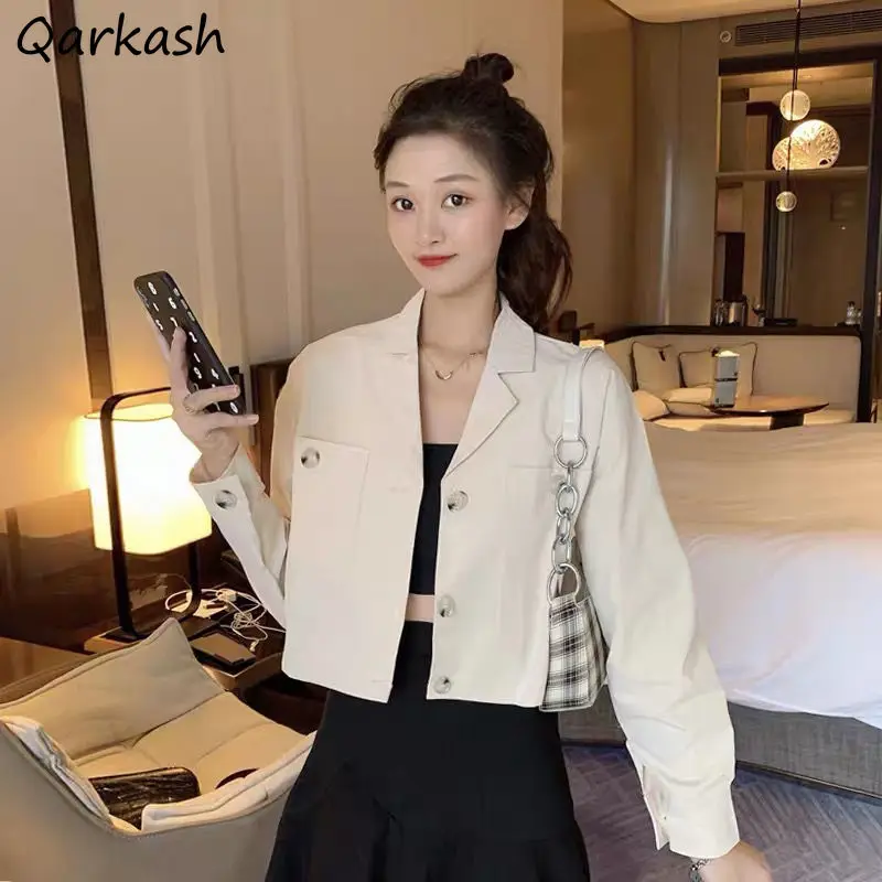 Куртки Женские укороченные весенние однотонные в корейском стиле, модные, элегантные, нежные, простые, классические Для женского отдыха, популярные в колледже Ins