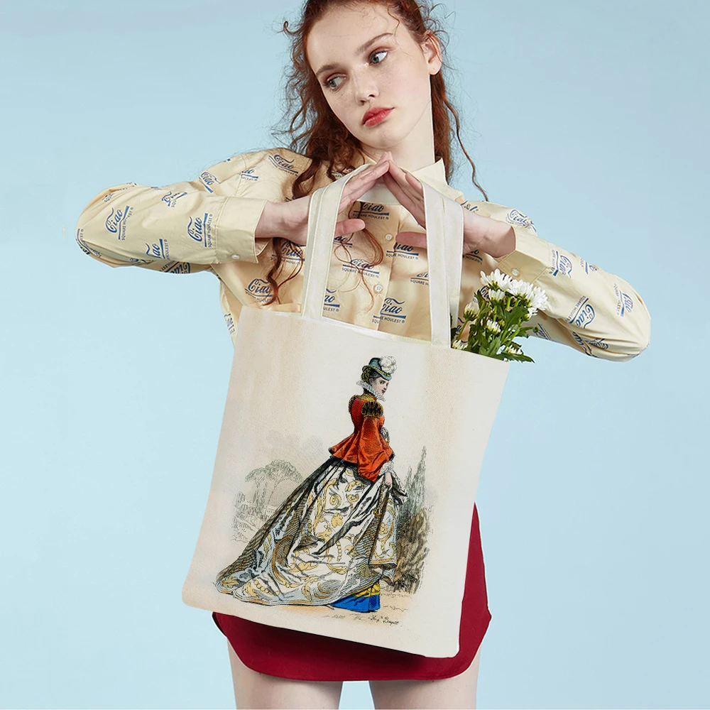 Винтажная Европейская национальная элегантная женская сумка для покупок Pinup Girls, двусторонняя многоразовая холщовая дорожная сумка-тоут для женщин