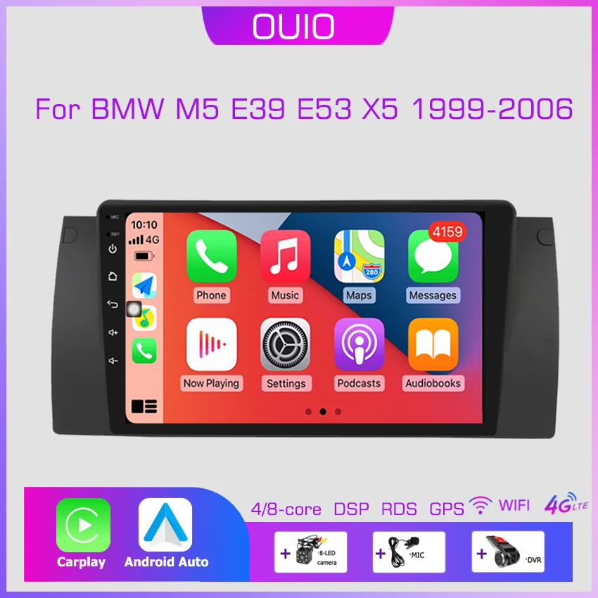 Android 13 Радио для BWM Серии 5 E39 E53 X5 1996-2004 Автомобильный стерео Мультимедийный Плеер Carplay Автоматическая GPS навигация 2DIN DSP БЕЗ DVD