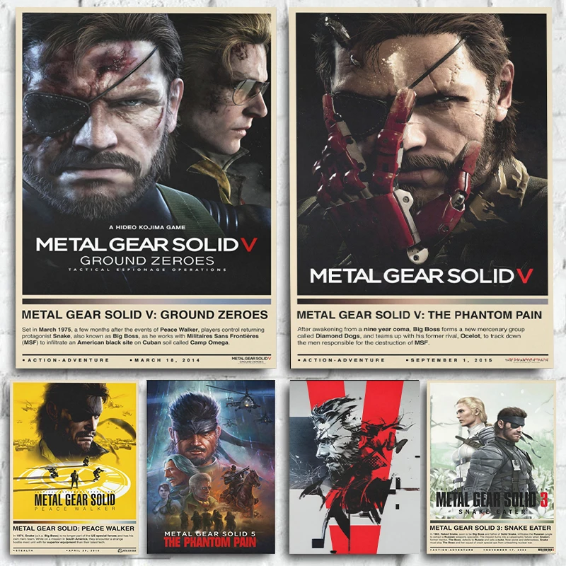 Metal Gear Твердые Классические Плакаты Для Видеоигр, Принты, Картина На Холсте, Настенное Искусство, Современный Игровой Плакат, Картина для Комнаты, Декор для Игровой комнаты