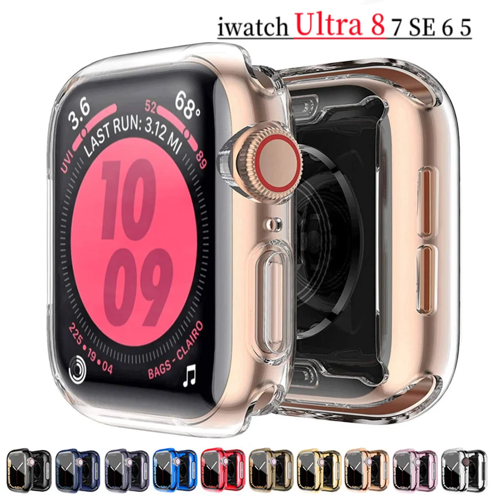 Защитная пленка для экрана Apple Watch Case 49 мм 44 мм 45 мм 41 мм 40 мм 42 мм 38 мм Полный бампер из ТПУ для iwatch серии Ultra 8 7 SE 6