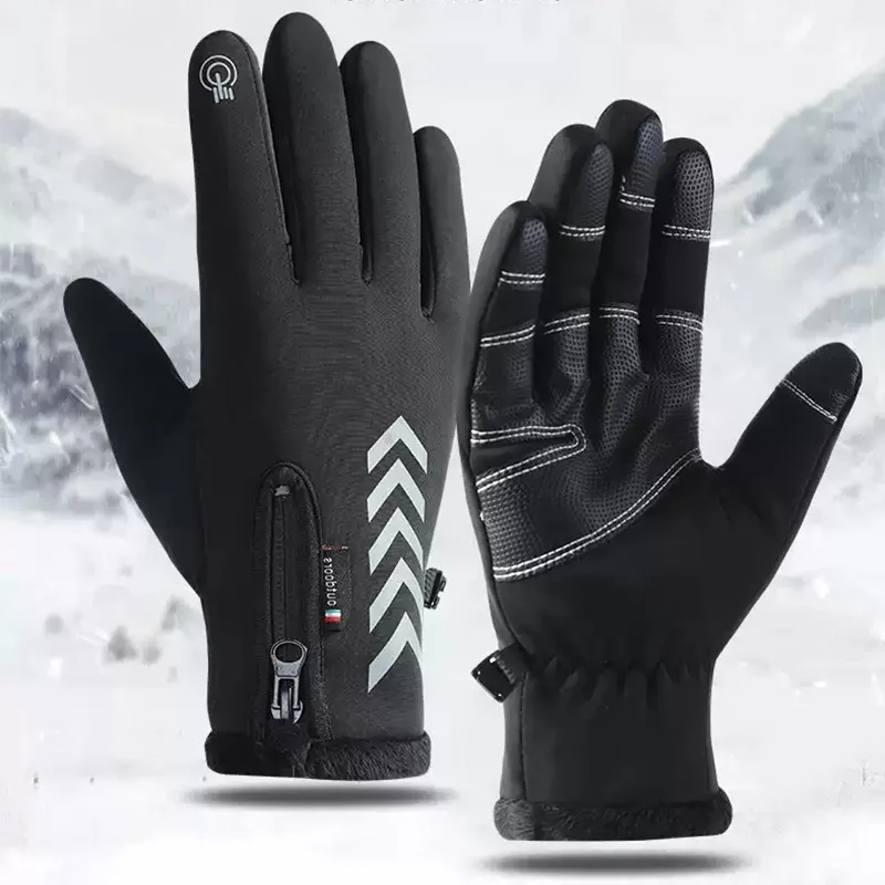 Флисовые теплые осенне-зимние перчатки на молнии с сенсорным экраном, ветрозащитные и водонепроницаемые мужские мотоциклисты-велосипедисты