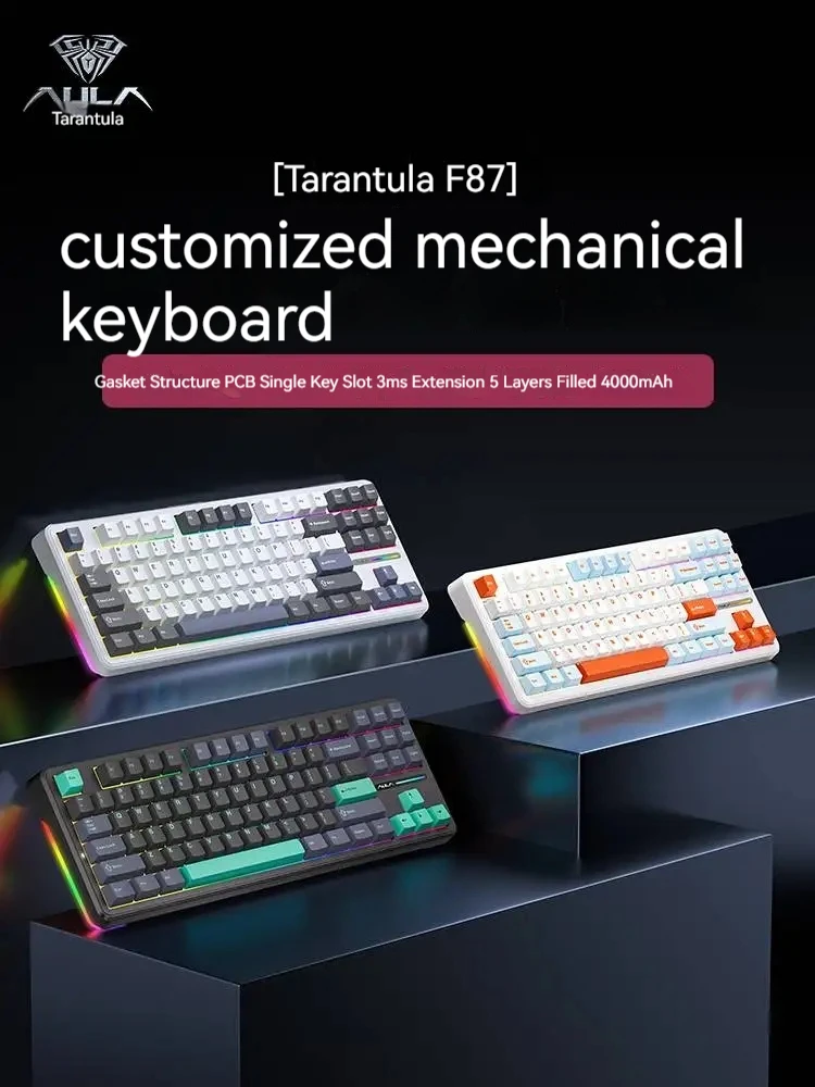 Tarantulaf87механическая клавиатура с настраиваемой структурой шлюза RGB, полноклавишное горячее подключение, третий пробный экзамен, беспроводной Bluetooth