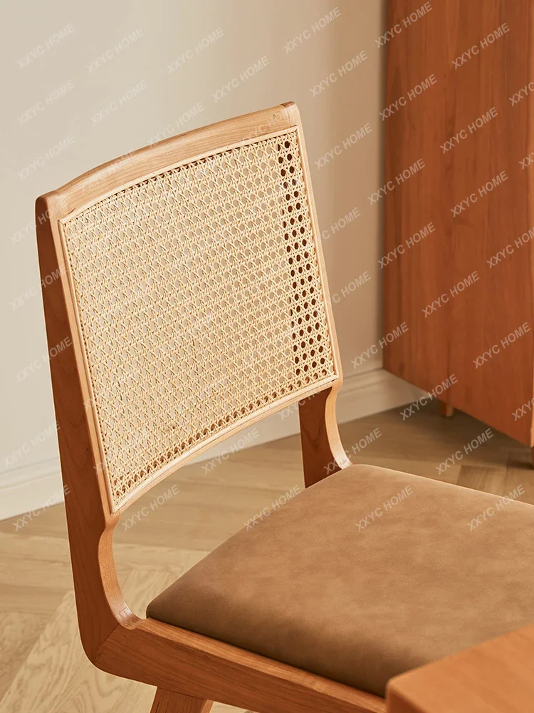 Обеденный стул из массива дерева в скандинавском стиле, ресторан из вишневого дерева, небольшая квартира, домашний ротанговый стул