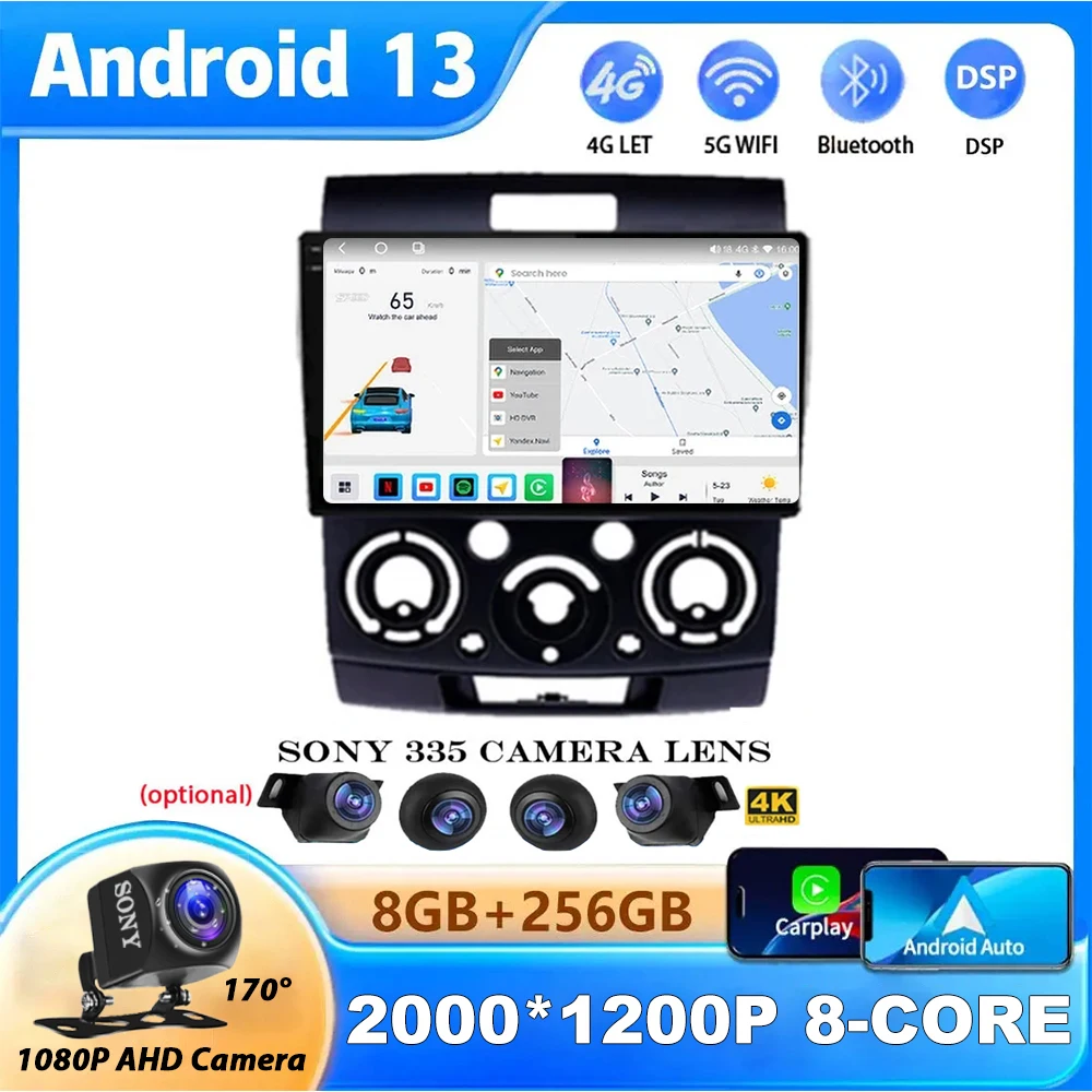 Android 13 Автомагнитола Для Ford Everest Ranger Mazda BT50 BT-50 2006-2011 Авторадио Мультимедийный Плеер QLED IPS Экран Carplay DSP