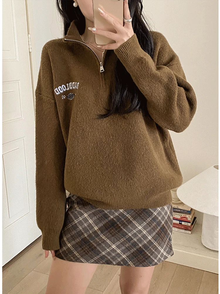 2023 Осенне-зимний ретро повседневный женский теплый пуловер в корейском стиле, женский свитер с вышивкой буквами z002