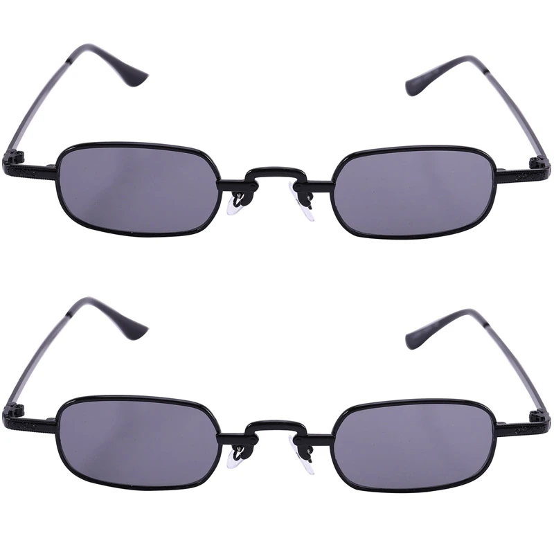 2X Ретро-панк-очки, прозрачные квадратные солнцезащитные очки, женские ретро-солнцезащитные очки, мужские в металлической оправе-черный и черно-серый