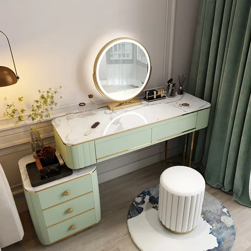 Скандинавский Роскошный Шиферный Туалетный Столик LED Smart Mirror Туалет Многофункциональный Шкаф Для Хранения One Table Мебель Для Спальни