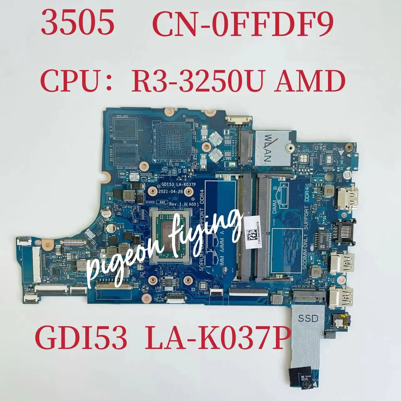 CDI53 LA-K037P Материнская плата для ноутбука Dell Inspiron 3505 Материнская плата Процессор: R3-3250U AMD DDR4 CN-0FFDF9 0FFDF9 FFDF9 100% Тест В порядке