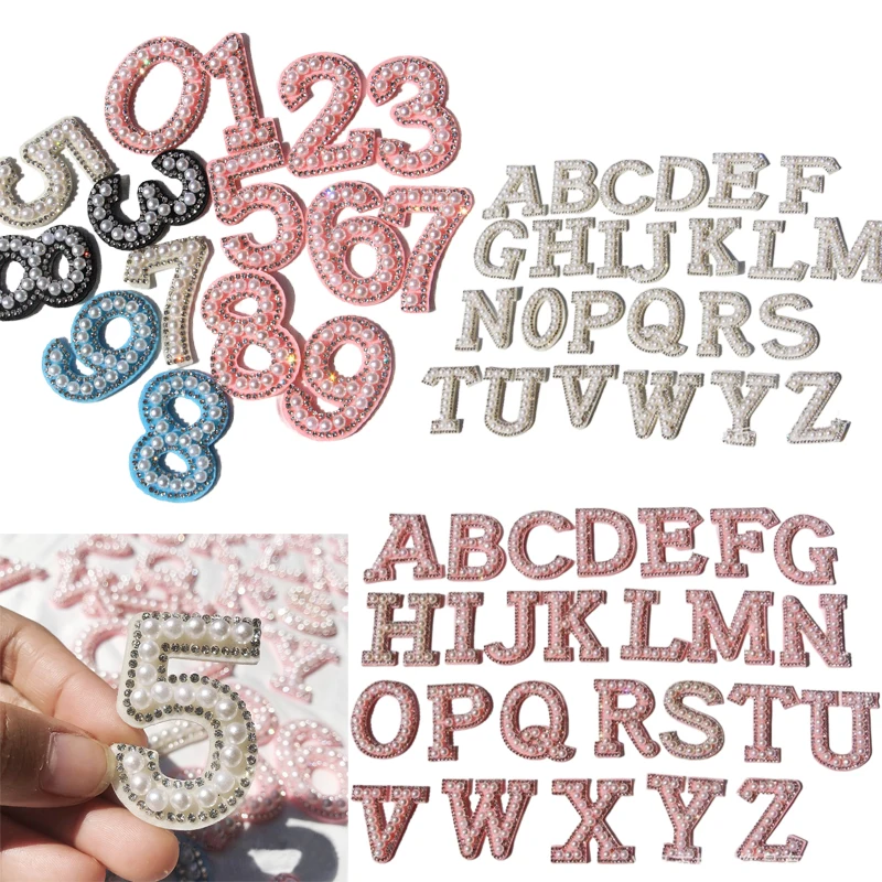 3D самоклеящийся низ, Жемчужные нашивки из 26 букв английского алфавита, аппликация из страз для одежды, значок в полоску с именем 