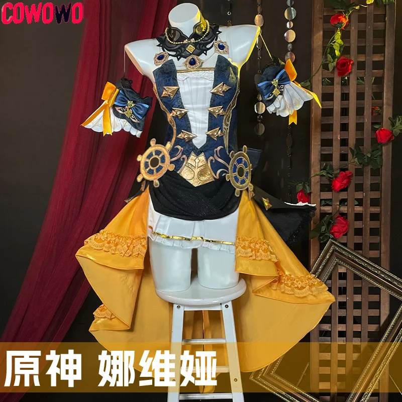 COWOWO Genshin Impact Navia Игровой костюм Элегантное платье Униформа Косплей костюм для вечеринки в честь Хэллоуина, наряд для ролевых игр, Женский XS-XXL