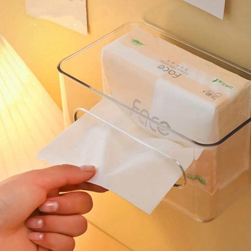 Прозрачная Акриловая Настенная коробка для салфеток, держатель для клейких салфеток, Диспенсер для бумажных полотенец, Стеллаж для хранения, Органайзер для ванной комнаты