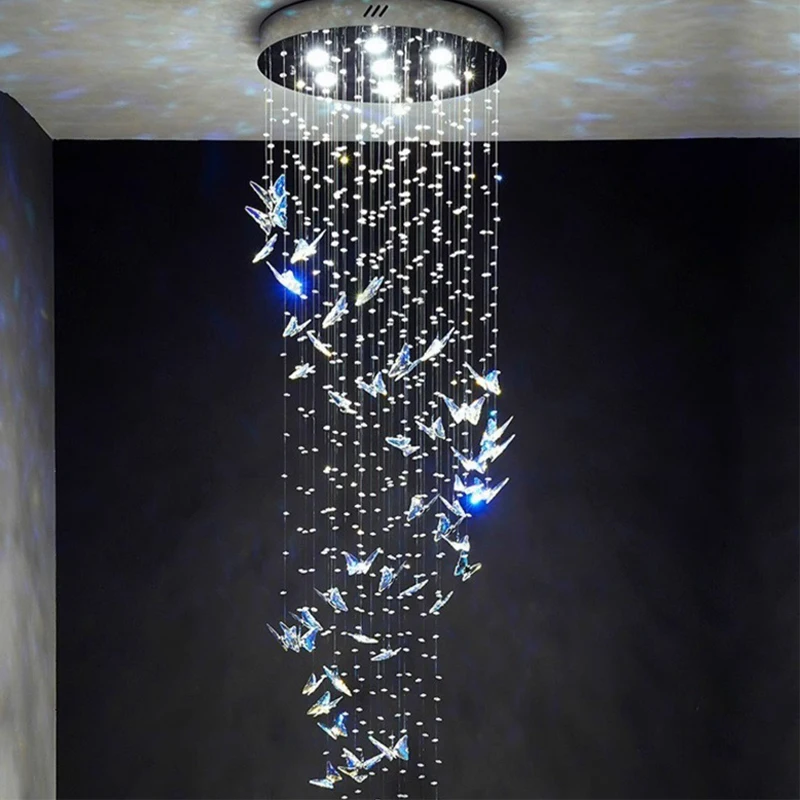 2023 Новый подвесной светильник для лестницы Роскошный Хрустальный светильник Вилла Дуплекс Лофт Гостиная Вращающаяся люстра-бабочка