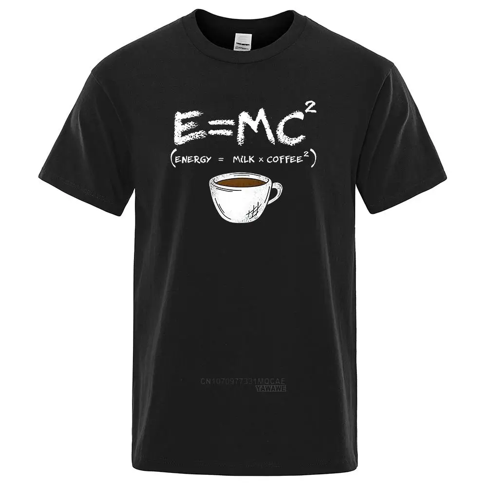 Энергия = Молоко + кофе, мужская футболка с принтом, повседневные дышащие футболки, забавные женские свободные футболки, Уличные забавные футболки, мужские