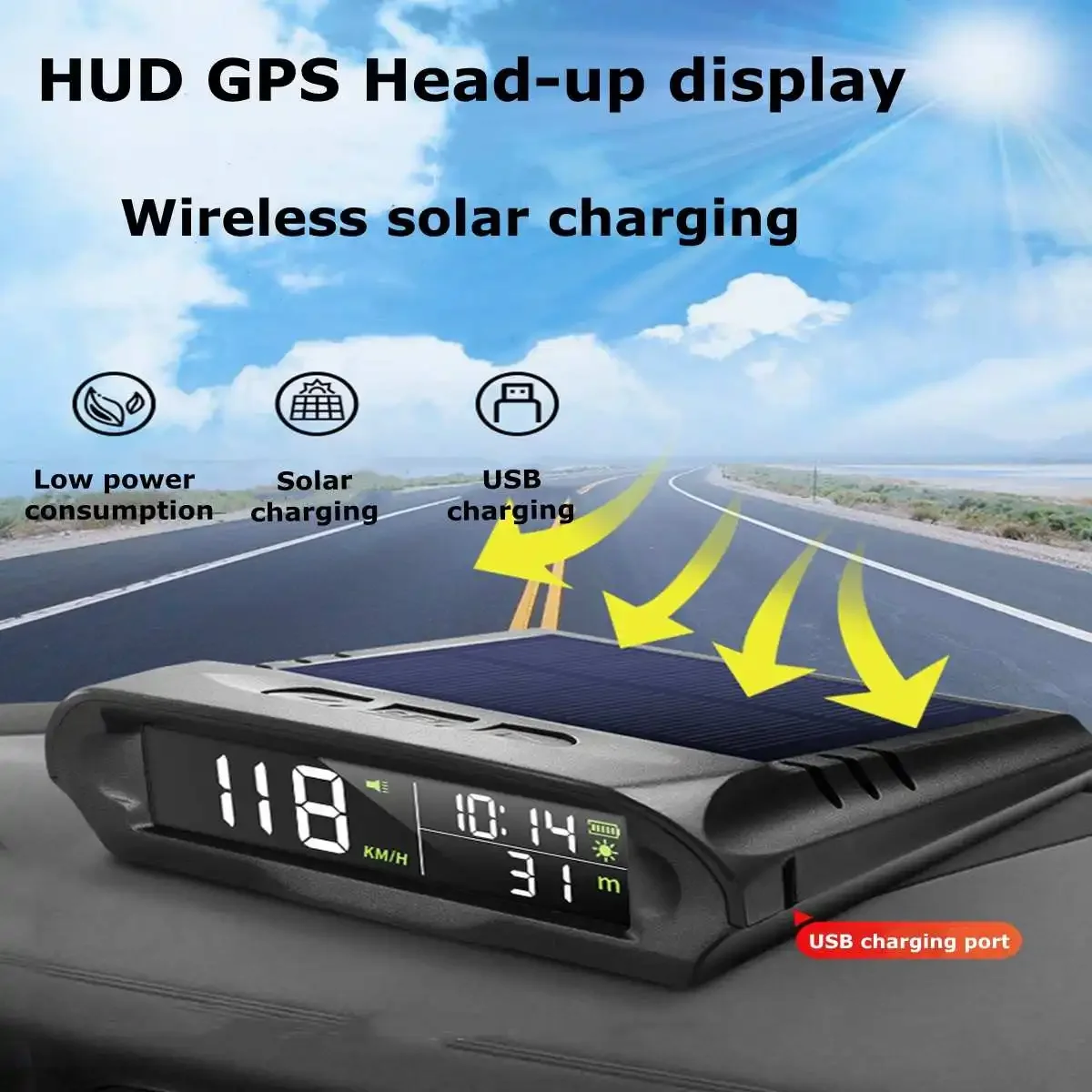 Беспроводной автомобильный HUD-дисплей на лобовом стекле, проектор на солнечных батареях, Цифровой спидометр, универсальный дисплей скорости, превышение скорости