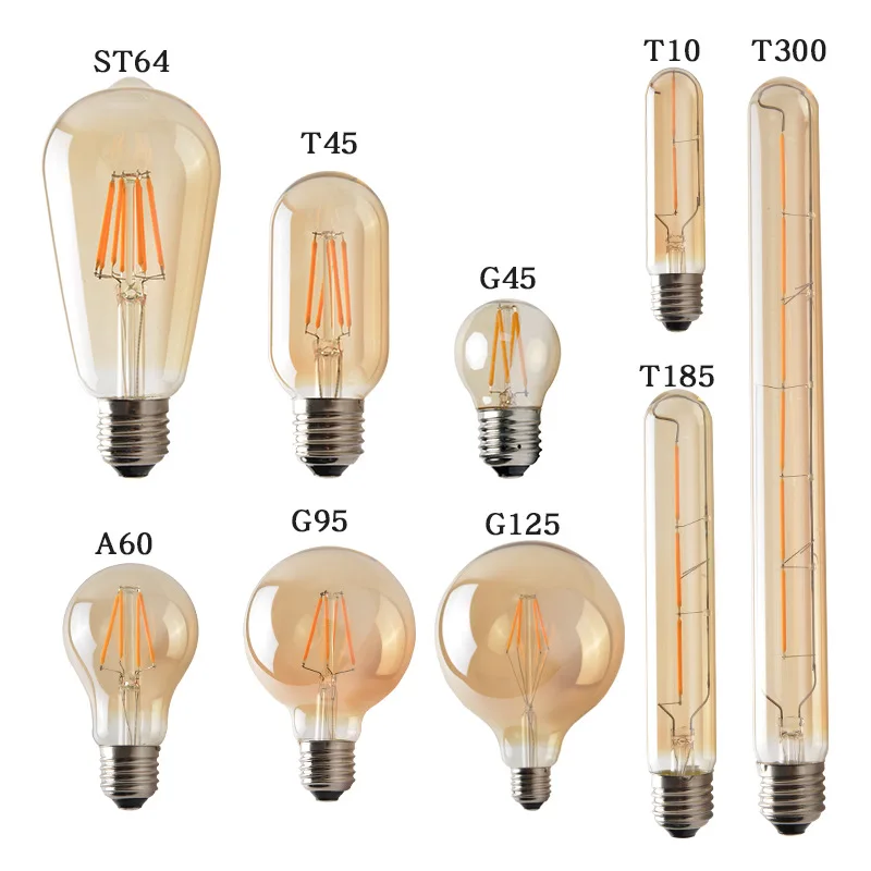 Светодиодная лампа накаливания Edison, имитирующая вольфрамовую лампу накаливания, янтарная лампа накаливания E27