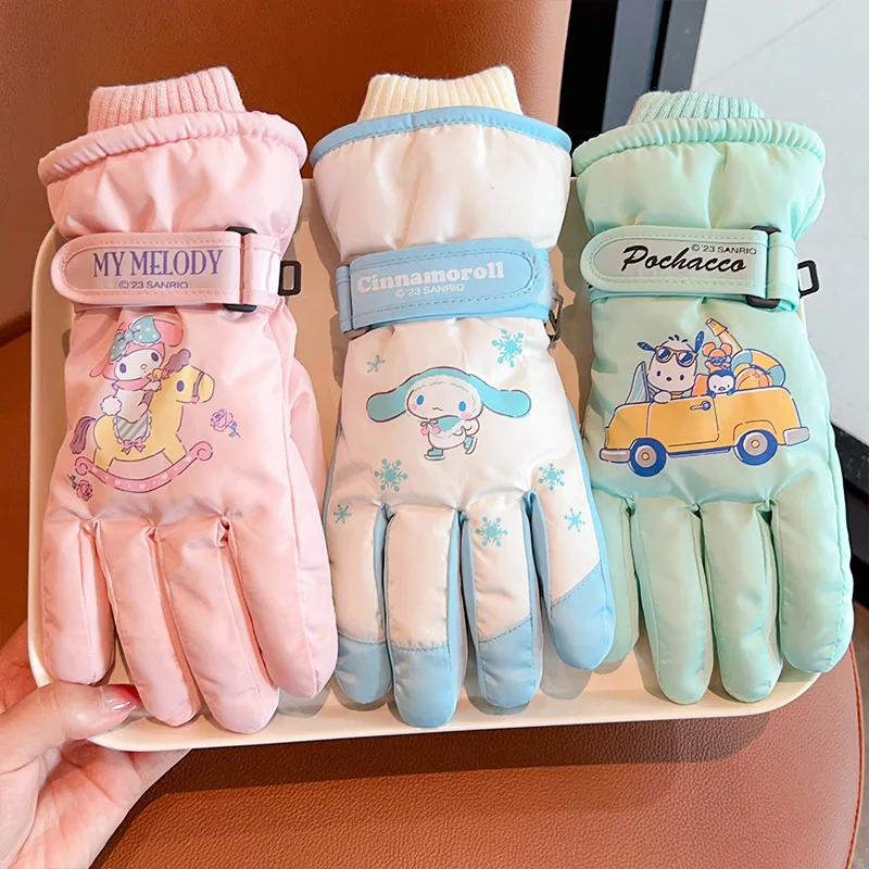 Милые детские перчатки Sanrio Kawaii Kuromi Cinnamoroll My Melody, зимние теплые хлопковые лыжные перчатки из аниме, Игрушки, Рождественские Подарки для девочек