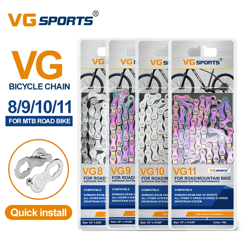 Велосипедная цепь VG Sports MTB 8 9 10 11 Speed Velocidade 8s 9s 10s 11s Цепи для горных Шоссейных велосипедов Часть 116 Звеньев