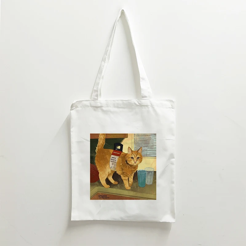 Сумка-тоут С кошачьим принтом, хозяйственные сумки для супермаркета, эстетические холщовые сумки для женщин, повседневная сумка, винтажная сумка через плечо