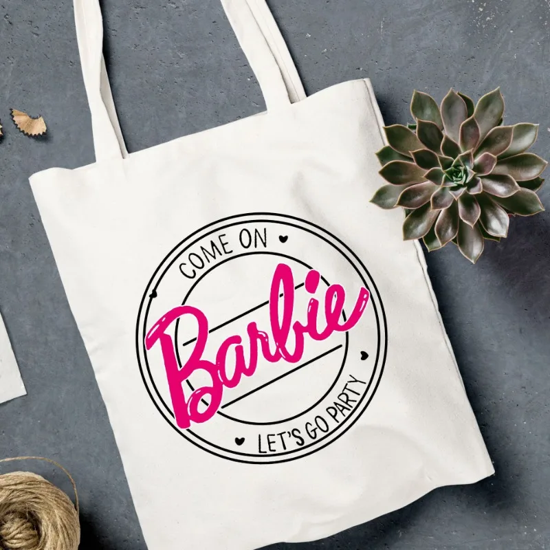 Холщовая сумка с надписью barbie, розовая сумка-тоут большой емкости, универсальная милая сумка для покупок, женская повседневная сумка