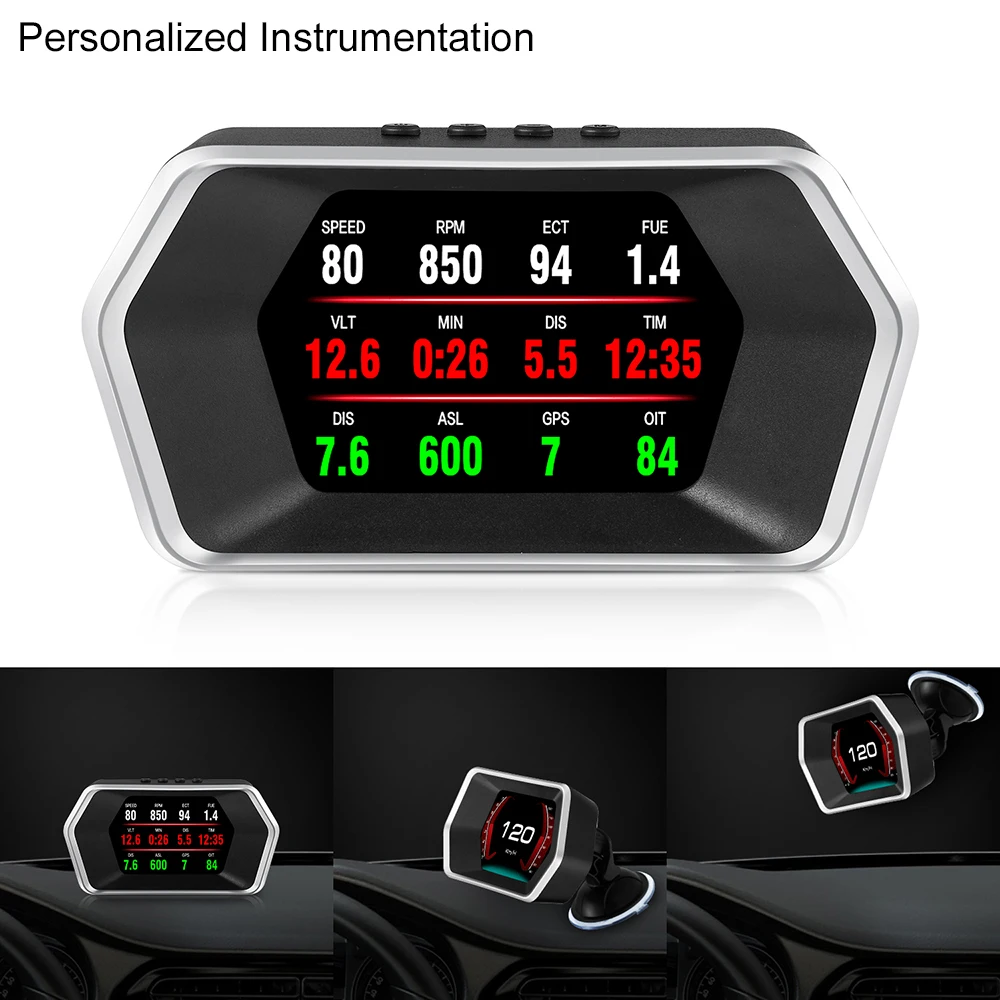 Автомобильный HUD-дисплей Температуры воды, превышения скорости, напряжения, охранная сигнализация OBD2 + GPS в двух режимах