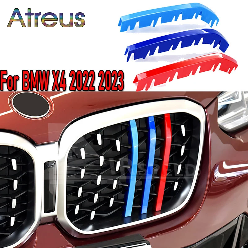 Atreus 3шт ABS Гоночная Решетка Радиатора Полосы Отделки Клипы Наклейка Для BMW X4 G02 2022 2023 2024 M Performance Аксессуары